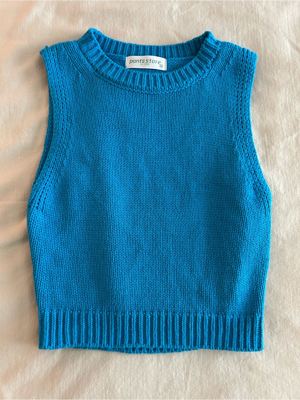 Pants Store Bright Blue Knit Sleeveless Crewneck Sweater Vest